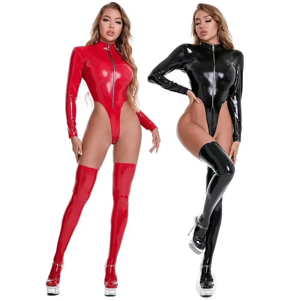 Lara | Zippered Patent Leather bodysuit